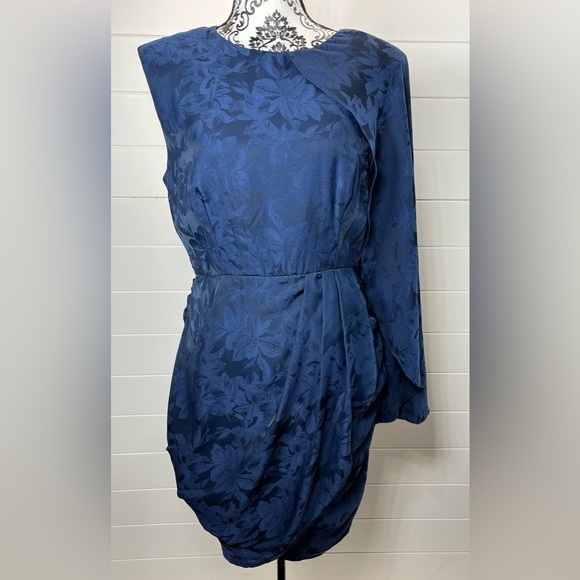 Vici Dress Womens Large One Shoulder Drape Floral Mini Quiet Luxury NWOT - Picture 4 of 12